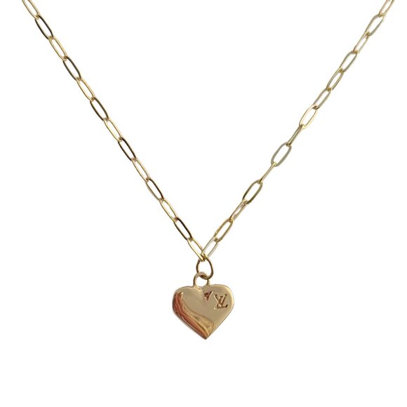 Louis Vuitton Repurposed Heart Pendant Necklace in Paperclip Link - Picture 1 of 2
